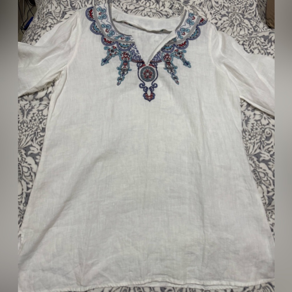Vacation / cruise / Caribbean Island white linen top size Large - Picture 5 of 8